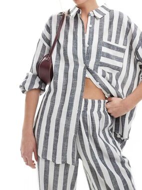 4th & Reckless Oversized Stripe Shirt Linen Blend Beach Button Up Women S NWT
